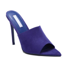amazon hot selling faux suede slip on pointy open toe stiletto heels women mules shoes